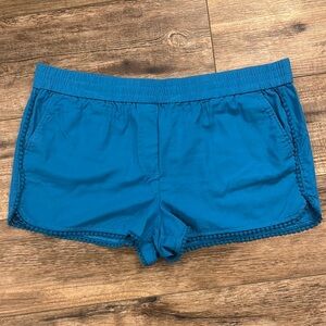 Blue Shorts with Elastic Waistband and Decorative Trim